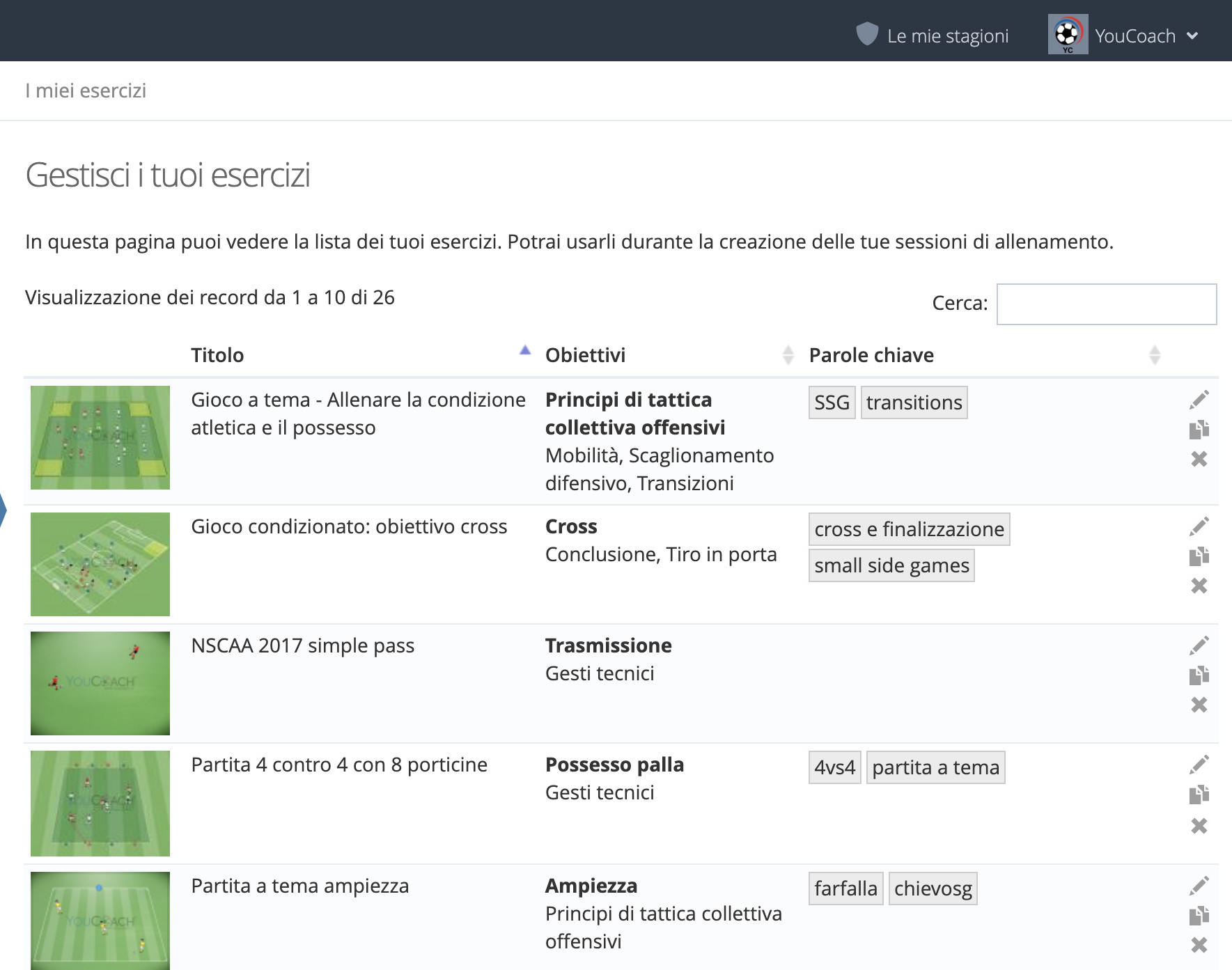 Database di esercizi online su YouCoachApp Database di esercizi online su YouCoachApp